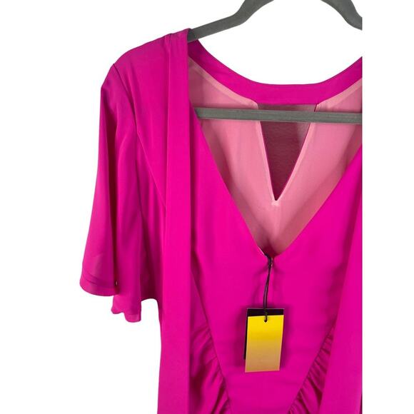 Le Superbe Waikiki Ruched Ruffle Mini Dress Flutter Sleeve Pink Coquette Size 6 - Picture 15 of 16